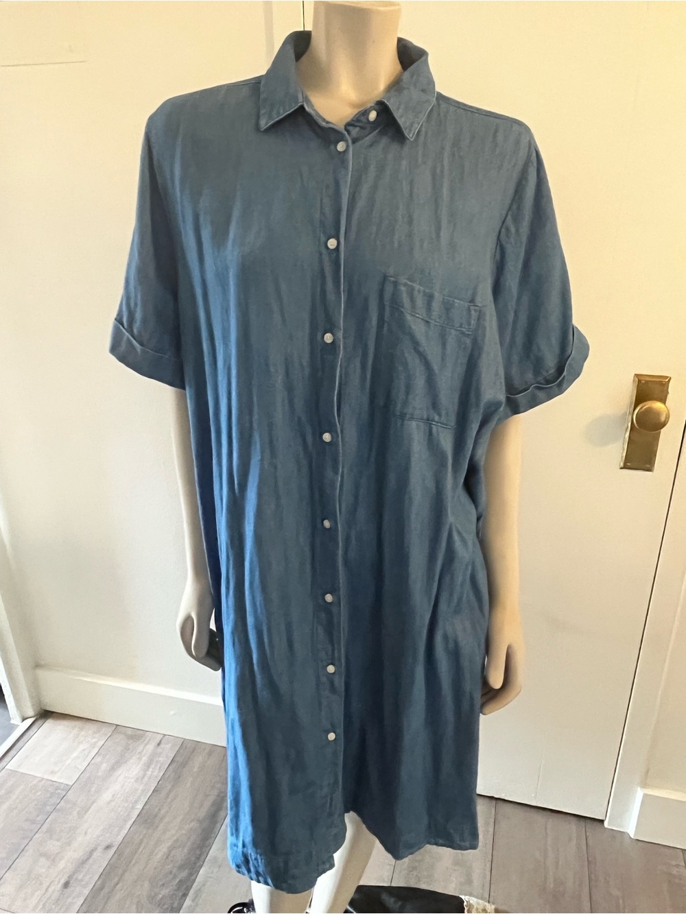 Old Navy Short-Sleeve Button-Down Blue Denim Dress